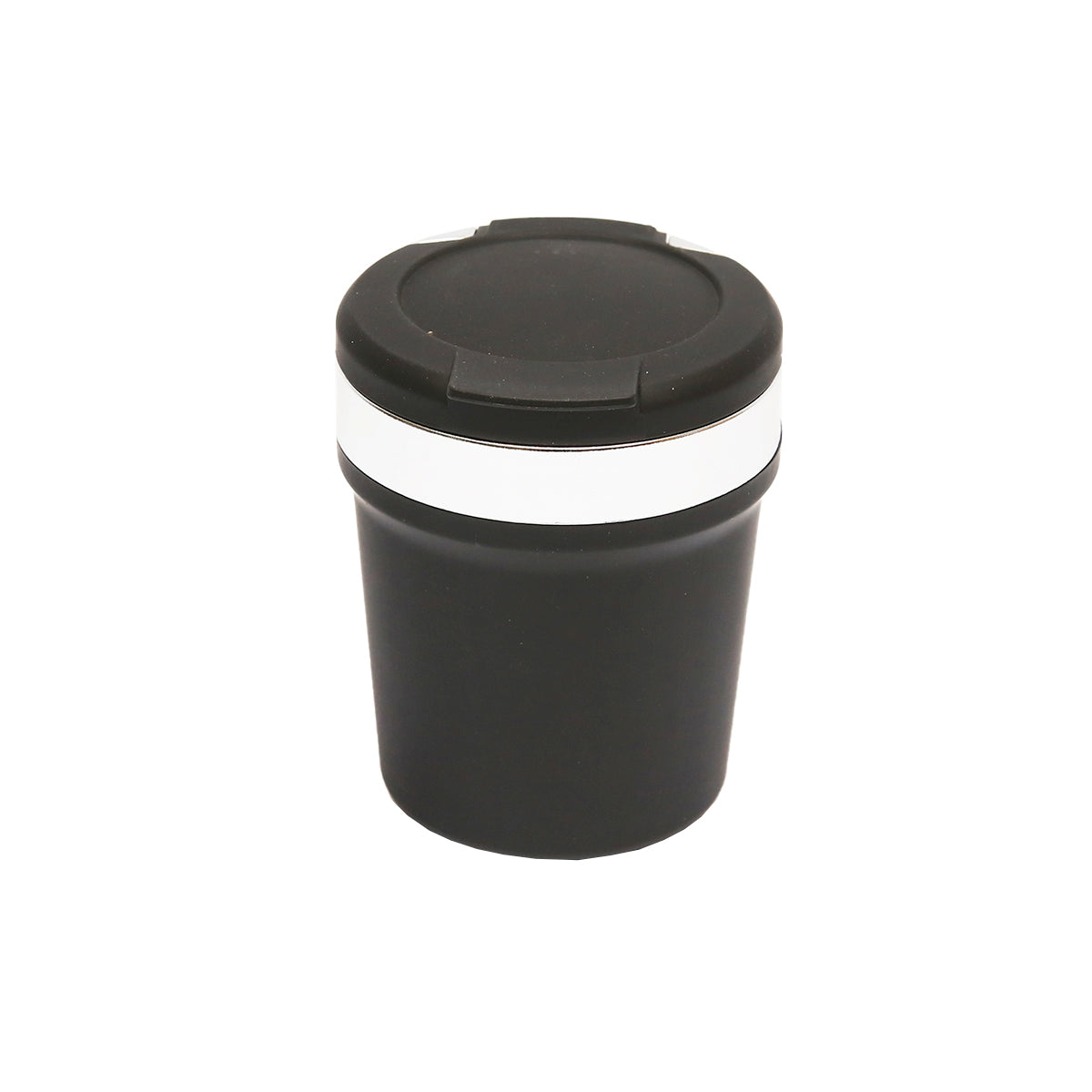 Universal car ashtray with black-silver ceramic bottom and blue LED light